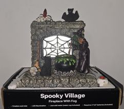 7.8 Witch &amp; Cauldron Fireplace w/ Fog LED Spooky Village Town Decor - $69.29