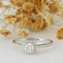 Halo Engagement Ring 1.75Ct Round Cut White Moissanite 14k White Gold Size 5.5 - £205.85 GBP