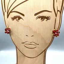 Red and Gold Knot Earrings, Vintage Gold Tone and Enamel Studs - £21.97 GBP