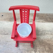 Vintage Plant Holder Wooden Red Rocking Chair With Original White Glass ... - $16.82