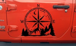 Compass Howling Wolf Mountain Vinyl Decal V1 - Moon Stars Forest Scene Graphics  - £7.88 GBP+