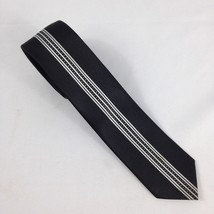Italy New Fashion Men&#39;s Necktie Black/Silver Stripe Polyester 58&quot; x 2.50... - $5.99