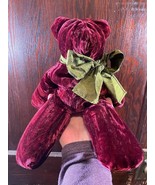 Pottery Barn Velvet Teddy Bear Plush Cranberry Faceless Green Bow Buckwh... - £11.36 GBP