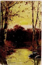 Art Postcard Rob Kammerer Sunrise Over Stream Birches 1908 - £2.32 GBP