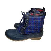 Tommy Hilfiger Womens Duck Boots Plaid Blue Size 8 Leather Sole - £16.32 GBP