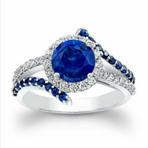 1.80 Ct Blue Sapphire Diamond Engagement Ring 14K White Gold Finish Size L M N O - £71.59 GBP