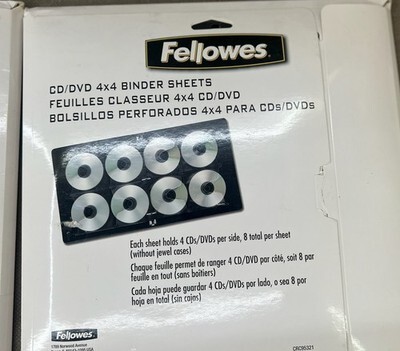 Fellowes CD/DVD 4X4 Binder Sheets/Double Sided /Sleeves/ Holds 200 Discs  Item image 2