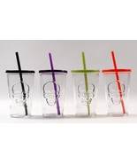 Halloween Skull Glass Tumblers Set of 4 Assorted Lids and Straws NEW Day... - £18.61 GBP