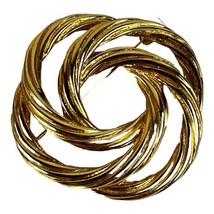 Vintage Monet Round Twist Brooch Pin Gold Tone - Signed Designer Costume... - $11.26