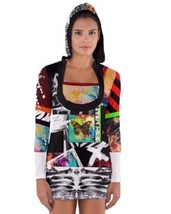 Long Sleeve Hooded women T-shirt coloured street style modern arty print - $38.99
