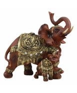 Buddha Feng Shui Decorated Golden Elephant With Calf Trumpeting Statue 10&quot;L - $56.03 CAD
