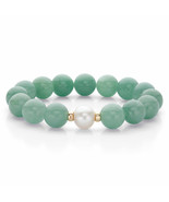 PalmBeach Jewelry 10k Gold Jade and Freshwater Pearl Beaded Stretch Brac... - £102.55 GBP