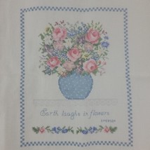 Spring Floral Vase Embroidery Finished Sampler Cottage Farmhouse Country Vtg - £11.95 GBP