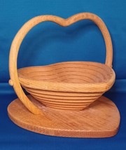 Vintage Wood Heart Shaped Fruit Bowl Basket Handmade Spiral Cut and Collapsible - £24.25 GBP