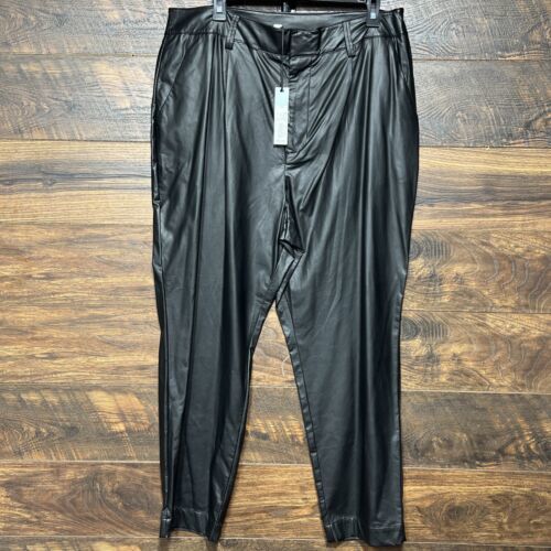 Prologue Pants Womens Black Faux Leather Pleated Front Taper Leg Size 16 - $15.15