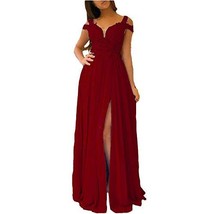 Plus Size Illusion Top Front Slit Off The Shoulder Long Prom Dress Burgundy 16W - £98.65 GBP