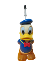 Vtg 70s Disney Donald Duck Water Drinking Bottle W/Straw Hard Plastic 11&quot;T - £7.78 GBP