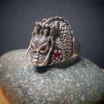 Large 925 Sterling Silver Dragon Ring | Red Zircon Accent | Thai Trend S... - $155.00