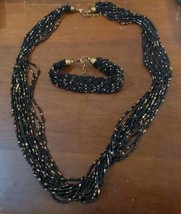 Chunky Black Copper Beaded Necklace and Bracelet Set Jewelry - £20.54 GBP