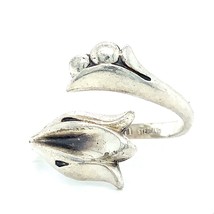 Vintage Sterling Silver Signed Avon Tulip Flower Wrap Bypass Ring Band sz 9 1/2&quot; - £43.51 GBP