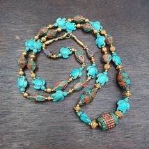 Turquoise,Hawlite Stone Tibetan Nepal Necklace Boho Ethnic Jewelry 40&quot; - £61.02 GBP