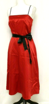 SUZY SHIER DRESS SIZE 7 RED FORMAL SPAGHETTI STRAP BLACK RIBBON BELT BEL... - $14.86