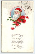 Santa Claus Christmas Postcard 1918 Bergman Saint Nick Poinsettia Flowers - $11.70