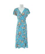 UMGEE Blue FLORAL Poly WRAP Ruffle M Dress SUMMER Maxi Unlined - $19.79