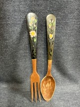 Vintage 9 1/2” Wooden Salad Spoon and Fork Serving Utensils Made in Japan - £7.32 GBP