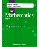 HOLT MATHEMATICS COURSE 3:  KNOW-IT NOTEBOOK TEACHER&#39;S GUIDE VOLUME 2 - ... - $10.98