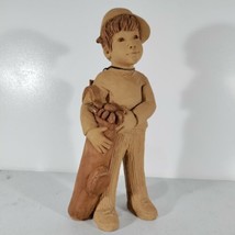 Vintage Lee Bortin Clay Figure Sculpture Golf Is Fun Boy With Clubs 12.5... - $42.89
