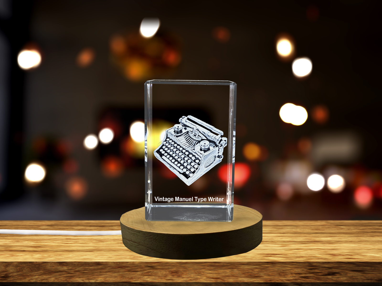 LED Base included | Vintage Manual Typewriter Collectible Crystal Sculpture