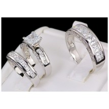 His and Hers Matching Engagement Wedding Band Ring Set Sterling 5-10 Simulated - £176.30 GBP