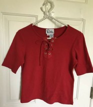 Lilly Pulitzer Red SS Lace Up Crew Neck Top Shirt Pima Cotton SMALL S stretch - £9.57 GBP