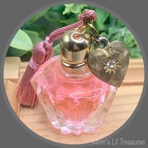 Pink Gold Top Pink Tassel Heart Charm 1.25” Tall • Doll Size Perfume Bottle - £7.71 GBP
