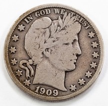 1909-S 50C Barber Half Dollar in Fine Condition, All Natural Color - £50.83 GBP
