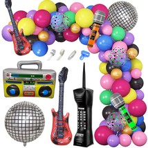 80S 90S Theme Party Decorations, 90Pcs Balloon Garland Kit 6Pcs Inflatable Disco - £20.32 GBP