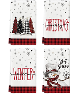 Red Black Buffalo Plaid Snowman Xmas Trees Christmas Kitchen Towels Dish... - $35.05 CAD