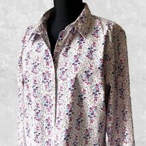 LL Bean Women's L Floral Button-Front Shirt Long Sleeve Purple Blue White - $28.45