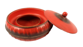 Atomic Red Round Vintage Sewing Metal Tin Knob Lidded Box Midcentury Not... - $12.99