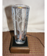 Vintage Etched Art Leaded Crystal Glass Night Light on Wooden Base Artis... - €136,78 EUR