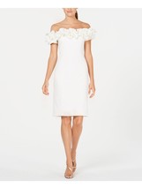 CALVIN KLEIN Off-The-Shoulder Ruffle Sheath Dress Cream Size 4 $199 - £70.41 GBP