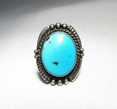 Vintage Navajo Sterling Silver Blue Turquoise Ring Sz 8 C2645 - £81.37 GBP