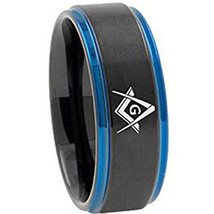 (New With Tag)Tungsten Carbide Blue Black Masonic Ring - Price for one ring -   - $59.99