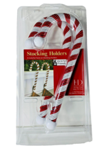 Candy Cane Christmas Stocking Holders Satin Cord Wrap 2 pk Red White Haute Decor - £18.57 GBP