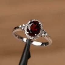 1.50Ct Oval Cut Red Garnet &amp; Diamond Pretty Engagement Ring 14k White Gold Over - £96.32 GBP