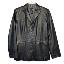 Vtg GAP Womens Black Genuine Leather Coat Jacket Button Front, Size Small - £36.07 GBP