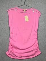 Michael Kors Minimalist Jersey Shirt T-Shirt Tee Women Sz L Zip Shoulder Casual - £25.85 GBP