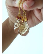 Natural Hand Carved Ametrine, Ruby and Sapphire Beads Earrings - $105.00