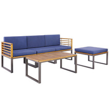 5-Piece Patio Acacia Wood Chair Set with Ottoman and Coffee Table-Navy - £433.60 GBP